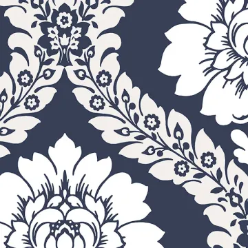 SH34516 Daisy Damask Wallpaper Navy Shades Norwall Wallcovering