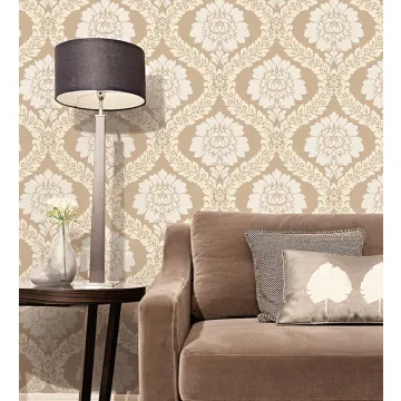 SH34517 Daisy Damask Wallpaper Taupe Shades Norwall Wallcovering