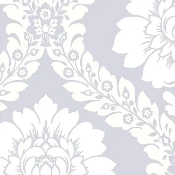 SH34519 Daisy Damask Wallpaper Metallic Silver, Light Cream Shades Norwall Wallcovering