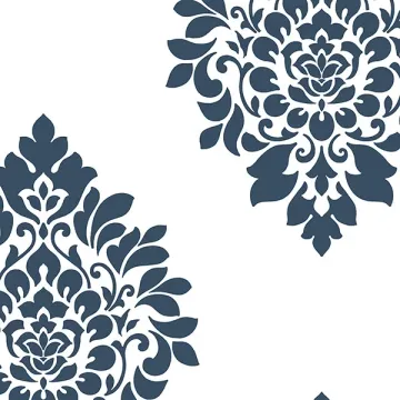 SH34546 Medallion Damask Wallpaper Navy Shades Norwall Wallcovering