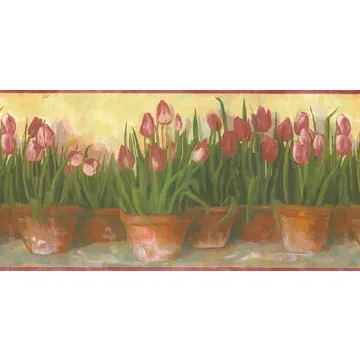 Terra Cotta Potted Tulips Wallpaper Border