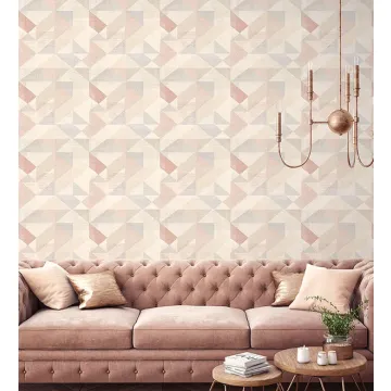 Silk Screen Geometric Wallpaper Pink, Blush rose, Beige GX37656