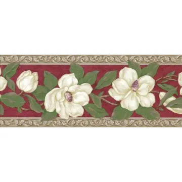 Red and White Magnolia Wallpaper Border 137B57938