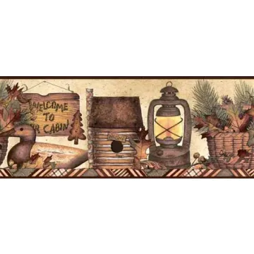 Welcome To Our Cabin Burgundy Wallpaper Borde