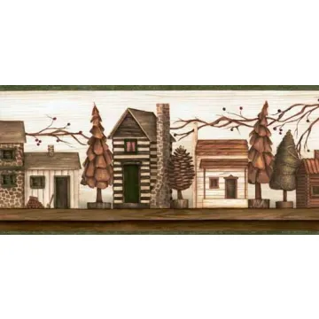 Green Rustic Cabins Wallpaper Border