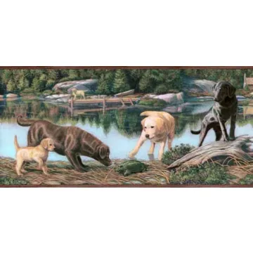 Burgundy Labradors By The Lake Wallpaper Bord