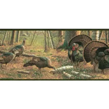 Green Turkeys Toms and Hens Wallpaper Border