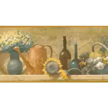 Country Basket Sunflowers and Wine Bottles Wallpaper Border