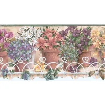 Green Potted Floral Wallpaper Border