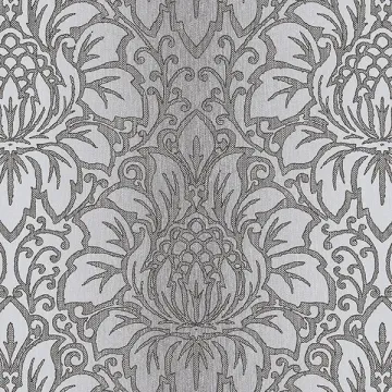 TX34822 Venetian Damask Wallpaper Black, Grey, Metallic Silver Texture Style 2 Norwall Wallcovering