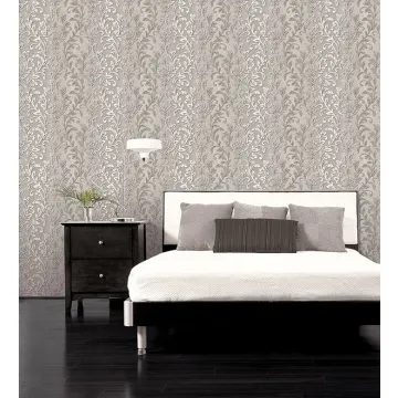 TX34843 Silver Leaf Damask Wallpaper Black, Grey Texture Style 2 Norwall Wallcovering