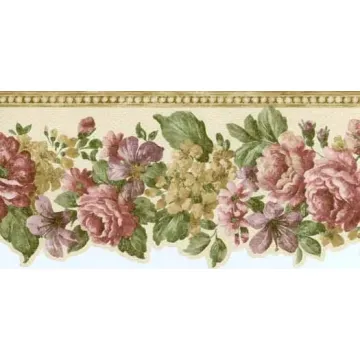 Beige Mixed Flower Wallpaper Border