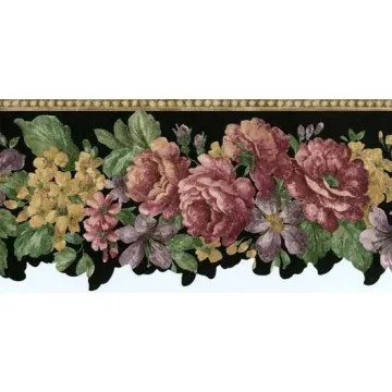 Black Mixed Flower Wallpaper Border