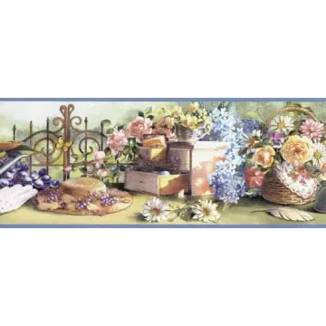Blue Garden Item Wallpaper Border