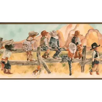 Brown Little Cowgirl and Cowboy Wallpaper Border WS5900B