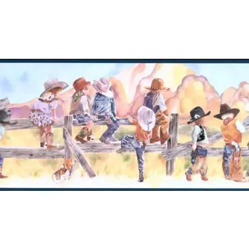 Blue Little Cowgirl and Cowboy Wallpaper Bord