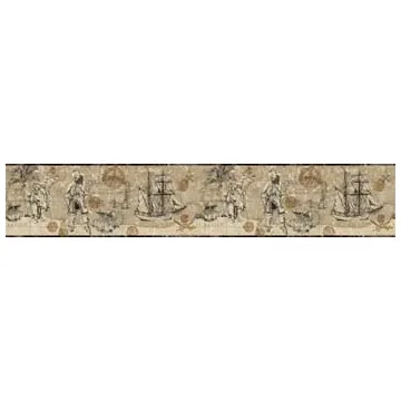 Boys Will Be Boys Beige Nautical Pirate Map Border ZB3102B