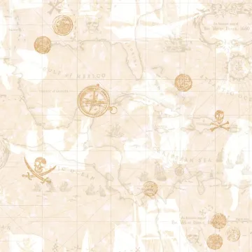 Beige Nautical Pirate Map Wallpaper ZB3106