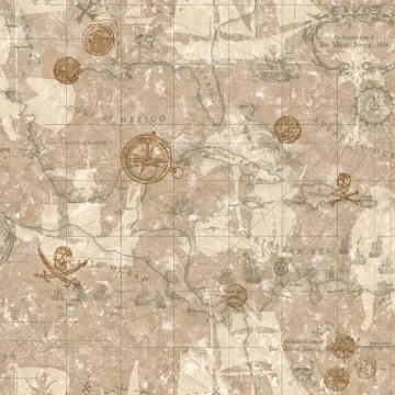 Boys Will Be Boys Beige and Gold Pirate Map Wallpaper