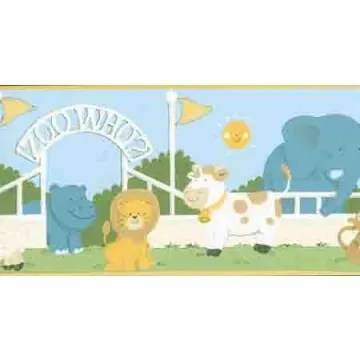 Blue Animals at the Zoo Wallpaper Border