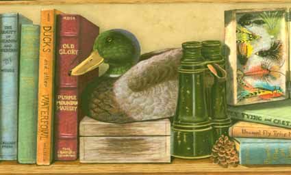 Outdoorsman Duck Decoys Fishing Lures Books Wallpaper Border